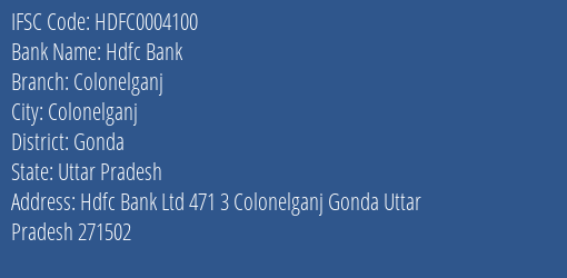 Hdfc Bank Colonelganj Branch Gonda IFSC Code HDFC0004100