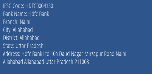 Hdfc Bank Naini Branch Allahabad IFSC Code HDFC0004130