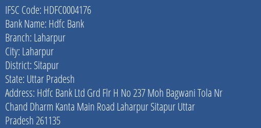 Hdfc Bank Laharpur Branch Sitapur IFSC Code HDFC0004176