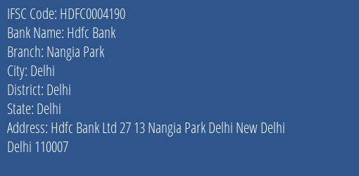 Hdfc Bank Nangia Park Branch Delhi IFSC Code HDFC0004190