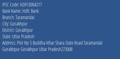 Hdfc Bank Taramandal Branch Gorakhpur IFSC Code HDFC0004217