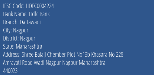 Hdfc Bank Dattawadi Branch Nagpur IFSC Code HDFC0004224