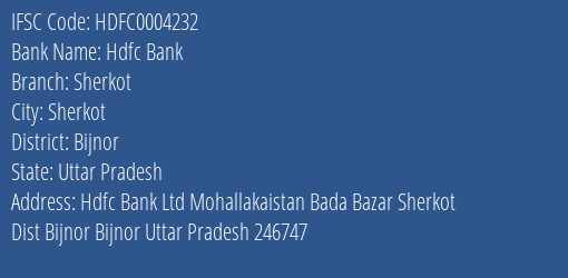 Hdfc Bank Sherkot Branch Bijnor IFSC Code HDFC0004232