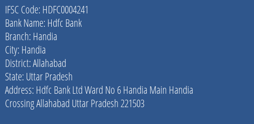Hdfc Bank Handia Branch Allahabad IFSC Code HDFC0004241
