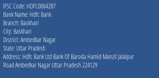 Hdfc Bank Baskhari Branch Ambedkar Nagar IFSC Code HDFC0004287