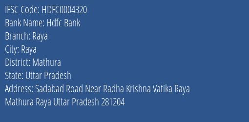 Hdfc Bank Raya Branch Mathura IFSC Code HDFC0004320