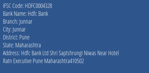 Hdfc Bank Junnar Branch Pune IFSC Code HDFC0004328