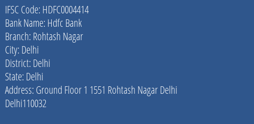 Hdfc Bank Rohtash Nagar Branch Delhi IFSC Code HDFC0004414