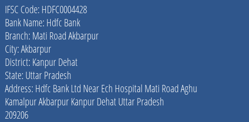 Hdfc Bank Mati Road Akbarpur Branch Kanpur Dehat IFSC Code HDFC0004428