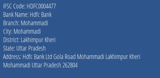 Hdfc Bank Mohammadi Branch Lakhimpur Kheri IFSC Code HDFC0004477