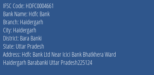 Hdfc Bank Haidergarh Branch Bara Banki IFSC Code HDFC0004661