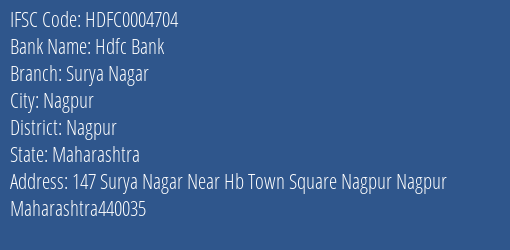Hdfc Bank Surya Nagar Branch Nagpur IFSC Code HDFC0004704