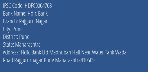 Hdfc Bank Rajguru Nagar Branch Pune IFSC Code HDFC0004708