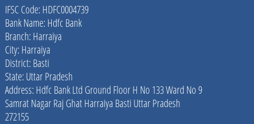 Hdfc Bank Harraiya Branch Basti IFSC Code HDFC0004739