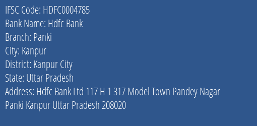 Hdfc Bank Panki Branch Kanpur City IFSC Code HDFC0004785