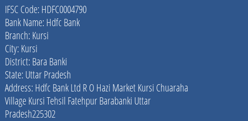 Hdfc Bank Kursi Branch Bara Banki IFSC Code HDFC0004790