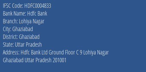 Hdfc Bank Lohiya Nagar Branch Ghaziabad IFSC Code HDFC0004833