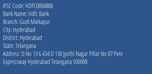 Hdfc Bank Gudi Malkapur Branch Hyderabad IFSC Code HDFC0004886