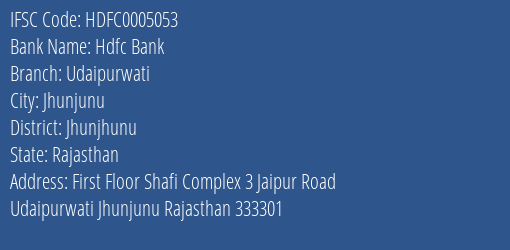 Hdfc Bank Udaipurwati Branch Jhunjhunu IFSC Code HDFC0005053