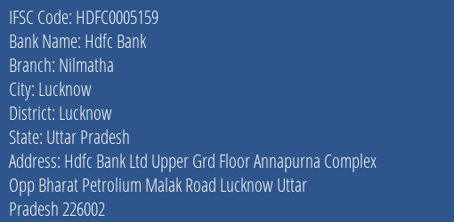 Hdfc Bank Nilmatha Branch Lucknow IFSC Code HDFC0005159