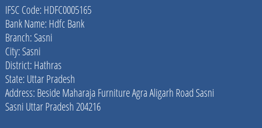 Hdfc Bank Sasni Branch Hathras IFSC Code HDFC0005165