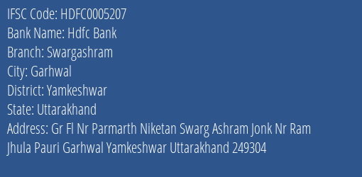 Hdfc Bank Swargashram Branch Yamkeshwar IFSC Code HDFC0005207