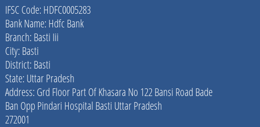Hdfc Bank Basti Iii Branch Basti IFSC Code HDFC0005283