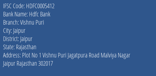 Hdfc Bank Vishnu Puri Branch, Branch Code 005412 & IFSC Code HDFC0005412