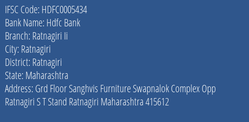 Hdfc Bank Ratnagiri Ii Branch Ratnagiri IFSC Code HDFC0005434