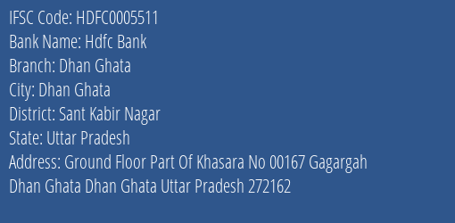 Hdfc Bank Dhan Ghata Branch Sant Kabir Nagar IFSC Code HDFC0005511