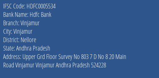 Hdfc Bank Vinjamur, Nellore IFSC Code HDFC0005534