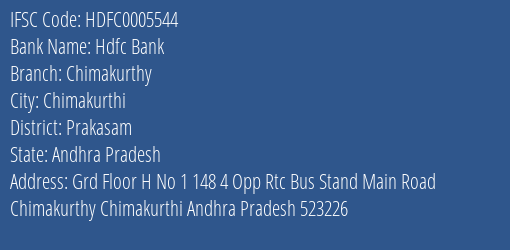 Hdfc Bank Chimakurthy Branch Prakasam IFSC Code HDFC0005544