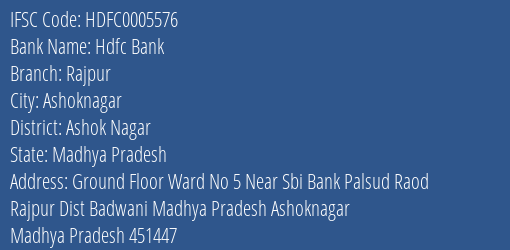 Hdfc Bank Rajpur Branch Ashok Nagar IFSC Code HDFC0005576