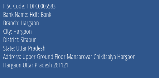 Hdfc Bank Hargaon Branch Sitapur IFSC Code HDFC0005583