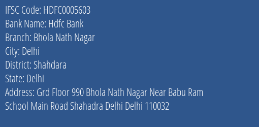 Hdfc Bank Bhola Nath Nagar Branch, Branch Code 005603 & IFSC Code HDFC0005603