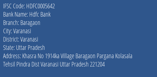 Hdfc Bank Baragaon Branch Varanasi IFSC Code HDFC0005642