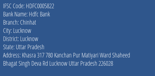 Hdfc Bank Chinhat Branch, Branch Code 005822 & IFSC Code Hdfc0005822