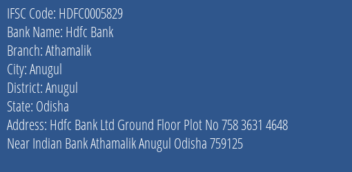 Hdfc Bank Athamalik Branch Anugul IFSC Code HDFC0005829