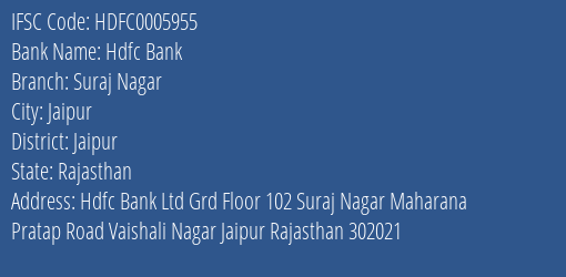 Hdfc Bank Suraj Nagar Branch Jaipur IFSC Code HDFC0005955