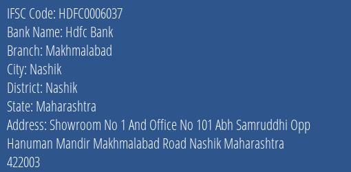 Hdfc Bank Makhmalabad Branch Nashik IFSC Code HDFC0006037