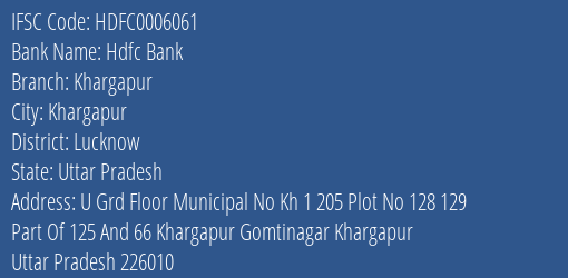 Hdfc Bank Khargapur Branch Lucknow IFSC Code HDFC0006061