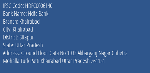 Hdfc Bank Khairabad Branch Sitapur IFSC Code HDFC0006140