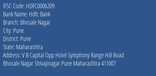 Hdfc Bank Bhosale Nagar Branch Pune IFSC Code HDFC0006209
