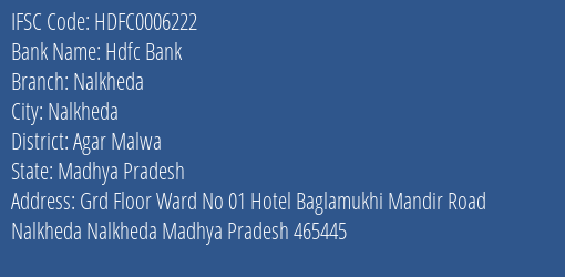 Hdfc Bank Nalkheda Branch Agar Malwa IFSC Code HDFC0006222