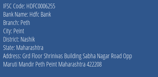Hdfc Bank Peth Branch Nashik IFSC Code HDFC0006255