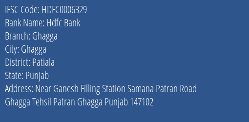 Hdfc Bank Ghagga Branch Patiala IFSC Code HDFC0006329