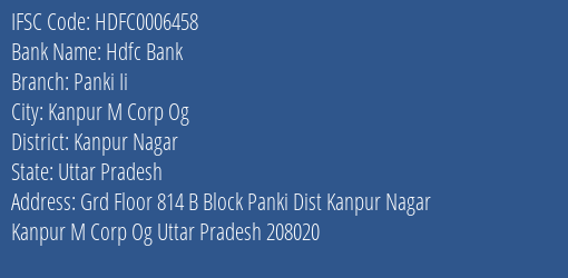 Hdfc Bank Panki Ii Branch Kanpur Nagar IFSC Code HDFC0006458