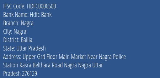 Hdfc Bank Nagra Branch Ballia IFSC Code HDFC0006500