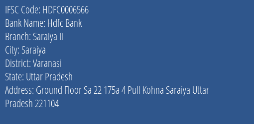 Hdfc Bank Saraiya Ii Branch Varanasi IFSC Code HDFC0006566