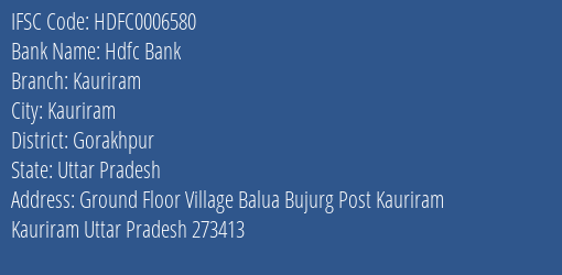 Hdfc Bank Kauriram Branch Gorakhpur IFSC Code HDFC0006580